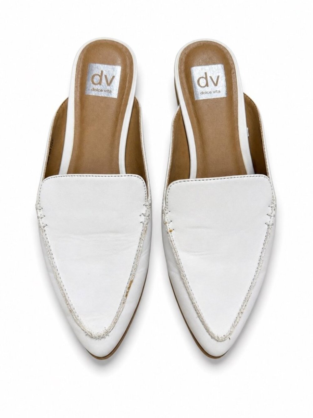 DV Dolce Vita Itzie White Leather Mule Loafers Pointed Toe Women's Size 9.5